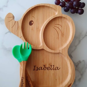 Personalized bamboo plate suction cup children's cutlery wooden baby cutlery Christmas children's tableware children baby gift birthday baptism image 2