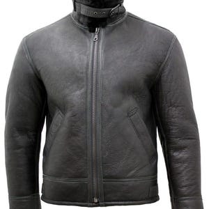 Men’s Aviator Bomber Black B3 Shearling Sheepskin Leather Flying Flight Jacket