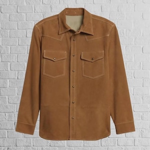 Men’s Tan Suede Leather Shirt – Authentic Soft Premium Handmade Party Wear & Casual Overshirt | Stylish Gift for Him