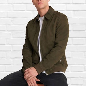 Handmade Green Suede Lambskin Moto Jacket - Slim Fit Bomber Style