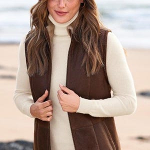 Cognac Sheepskin Shearling Vest: Women&#39;s Luxury Winter Gilet