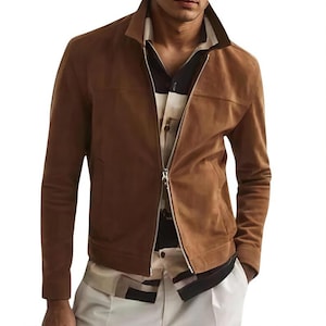 Handmade Tan Suede Sheepskin Biker Jacket - Custom Fit