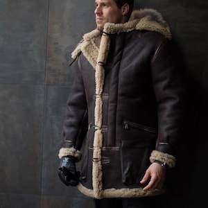 Handmade WWII Sheepskin Parka: Real Leather Arctic Flight Jacket