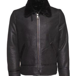 Men’s Black B3 Shearling Bomber Jacket – Real Sheepskin Leather Aviator Flight Coat