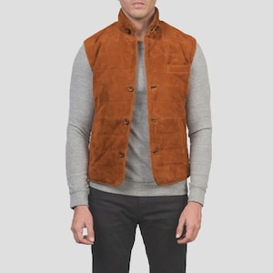Men’s Suede Leather Western Vest – Vintage Sleeveless Cowboy Waistcoat | Rustic Country Style Outerwear | Handmade Gift for Him