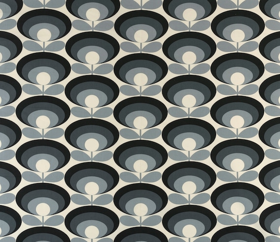 Orla Kiely Seventies Flower Oval Cool Grey, Curtain Fabric