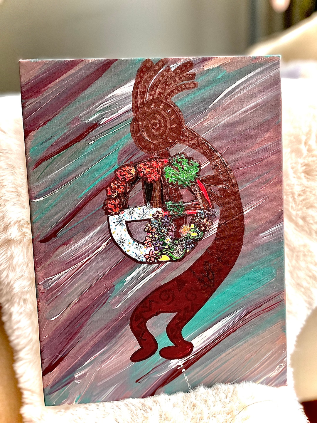 Native American Kokopelli Deity With Traditional Medicine Wheel