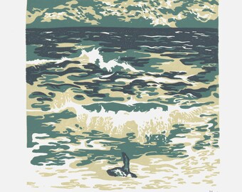 The Ocean Feeding - Reduction Linocut Print (3 color)