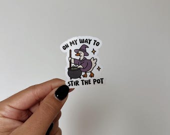 Goose Witch Sticker, Stir the pot sticker, spooky season sticker, spooky goose, Halloween Stickers, Waterproof Stickers