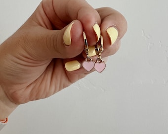 Mini heart huggie earrings, gold dangle earrings,  huggie heart earrings, Huggie earrings, Huggie drop earrings, stackable earrings, gift