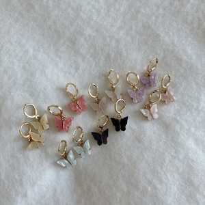 Butterfly huggie earrings, spring dangle earrings, pastel butterfly earrings, Huggie drop earrings, stackable earrings, spring gifts jewelry