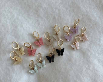 Butterfly huggie earrings, spring dangle earrings, pastel butterfly earrings, Huggie drop earrings, stackable earrings, spring gifts jewelry