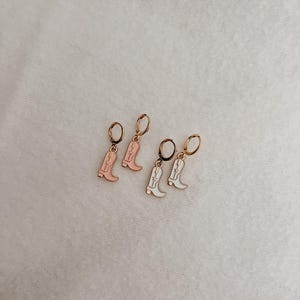 Cowboy boot huggie earrings, gold dangle drop earrings, minimalistic earrings, western earrings, cowgirl gift, coastal cowgirl, country fest