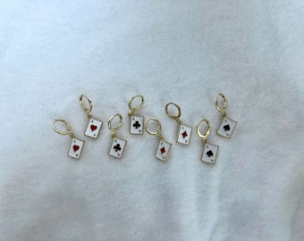 Playing Card huggie earrings, gold dangle earrings,  huggie earrings, suits earrings, Huggie drop earrings, stackable earrings, gift