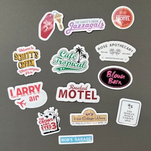 Schitts Creek Stickers | Logos and Places Pack | Cafe Tropical | Rose Apothecary | Water-resistant stickers