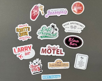 Schitts Creek Stickers | Logos and Places Pack | Cafe Tropical | Rose Apothecary | Water-resistant stickers
