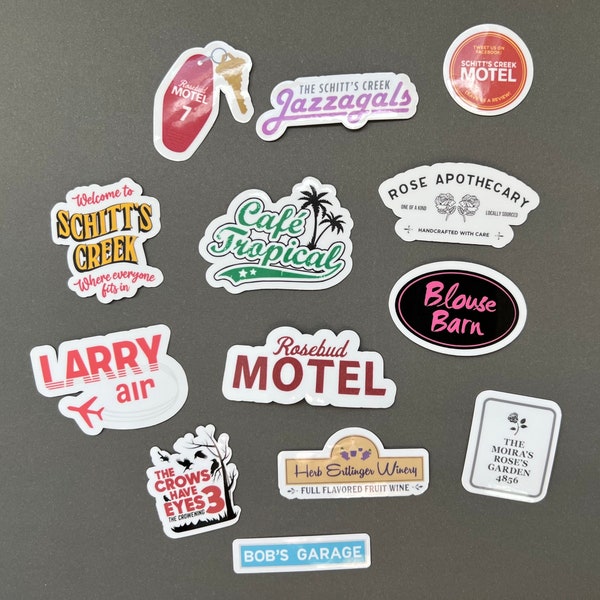 Schitts Creek Stickers | Logos and Places Pack | Cafe Tropical | Rose Apothecary | Water-resistant stickers