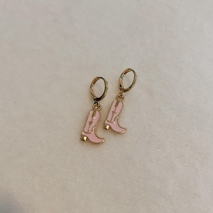 Cowboy boot huggie earrings, gold dangle drop earrings, minimalistic earrings, western earrings, cowgirl gift, coastal cowgirl, country fest