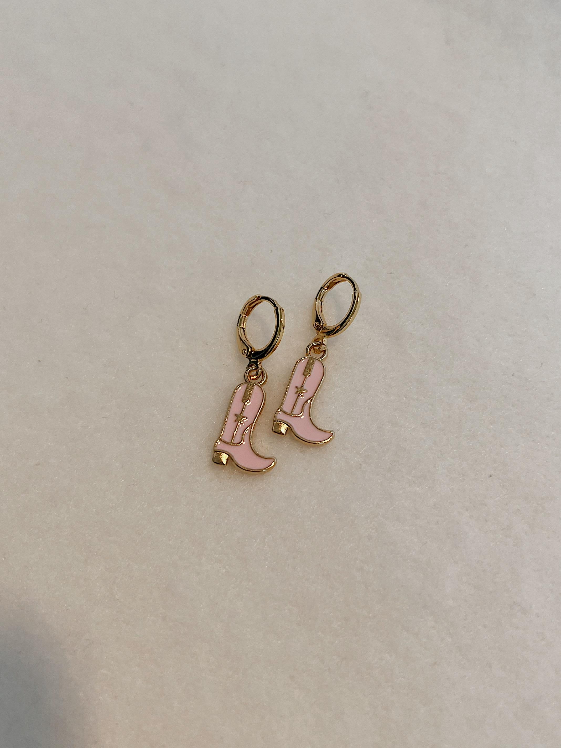 Cowboy boot huggie earrings, gold dangle drop earrings, minimalistic earrings, western earrings, cowgirl gift, coastal cowgirl, country fest