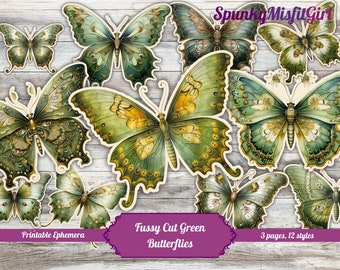 Green Butterfly Fussy Cuts Butterfly Junk Journal Ephemera Kit Green Fussy Cut Printables Butterflies JunkJournal Jade Butterfly
