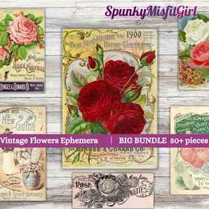 Großes Bundle Vintage Ephemera für Junk Journals, Junk Journal Bundle, Vintage Rose Printable Kit, Vintage Blumen Ephemera für Scrapbooking