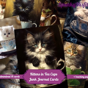 Carnet cartonné chatons Carnet cartonné pour amoureux des chats Carnet cartonné éphémère pour amateur de thé Kit carnet de bords papier scrapbooking chat chaton