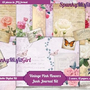 Schäbige rosa Rosen Junk Journal Kit Rose Printable Papers Junk Journal Ephemera Scrabooking Papier Rosa Rosen Vintage Rosen Junk Journal Papier