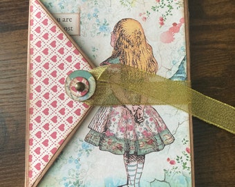 Alice in Wonderland Handmade Junk Journal For Sale Gift for Her Cheshire Cat Mad Hatter Alice Lover Journals Notebook Writer Creative