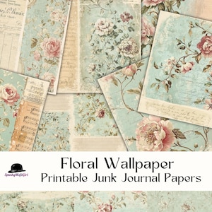 Kit de diário de lixo Conjunto de papel de diário de lixo Verdes suaves Desbotados Papel de diário de lixo Frost Tamanho carta dos EUA Papéis vintage Rosas imprimíveis