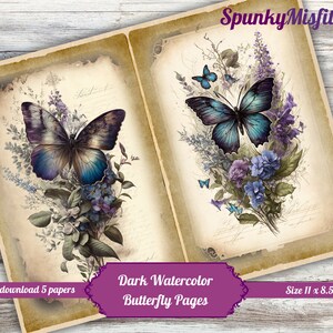 Butterfly Junk Journal Papers Watercolor Dark Butterflies Journal Pages ...