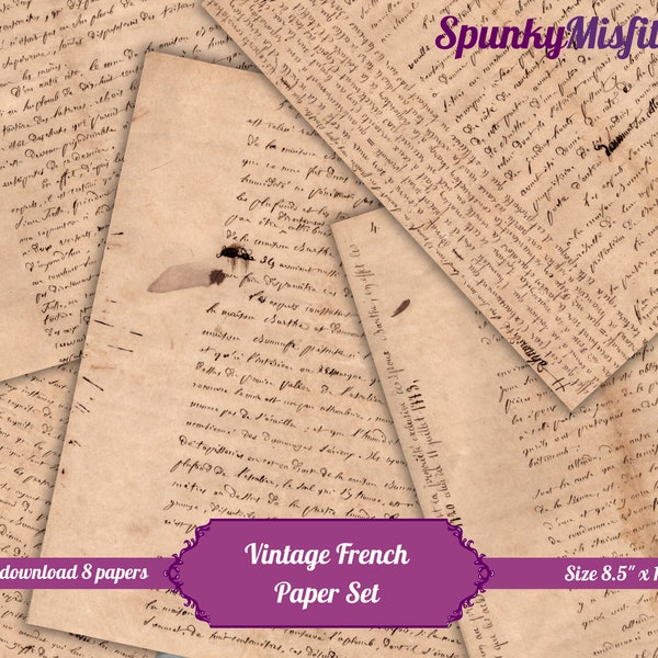 Handwritten French Paper Downloadable Junk Journal Kit French Printable Papers JunkJournal Vintage Printables in French Pages