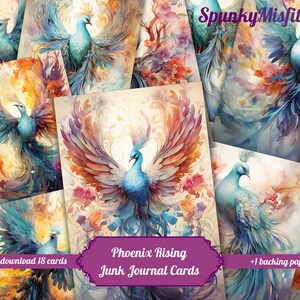Rising Phoenix Junk Journal Journaling Cards Embellissements éphémères ATC Card Fire Craft Kit Crafting Fantasy