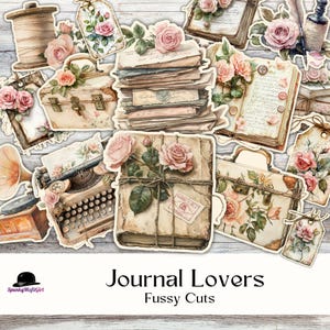 Amanti del Junk Journal Fussy Cuts Pila di libri Fussy Cut Taccuino per macchina da scrivere Kit di effimeri Fussy Cut vintage Stampabili JunkJournal