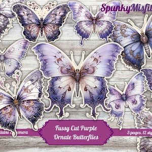 Fussy Cuts Fioletowy Motyl Fussy Cuts Junk Journal Kit Fussy Cut Printable Fioletowe Motyle JunkJournal Fussy Cuts Fioletowy Dziennik