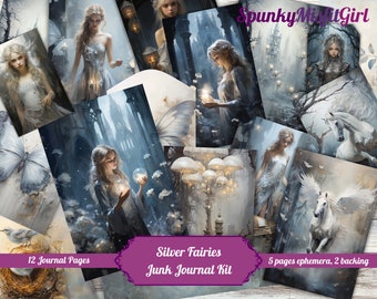 Silver Fairies Junk Journal Paper Fantasy Fairy Junk Journal Kit Blue Fairies Misty Night Junk Journal Kit Scrapbook Paper Fairies