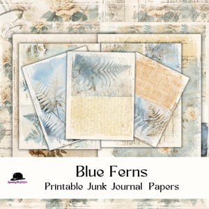 Winter Blue Ferns Junk Journal Paper: afdrukbare US Letter (digitale download)
