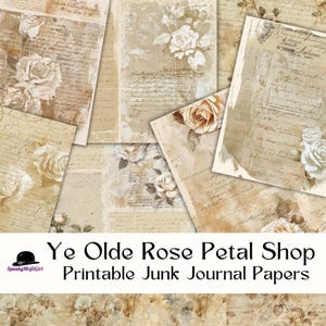 Kit de diário de lixo Conjunto de papel de diário de lixo Bege suave Branco Papel de diário de lixo Frost Tamanho carta dos EUA Papéis vintage Rosas imprimíveis