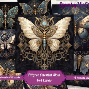Carnet cartonné papillons célestes Journal indésirable filigrane éphémères Papier fantaisie papillons de nuit Papillons de nuit dorés Kit de journal indésirable fleuri Cartes papillon bleu