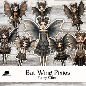 Batwing Pixie Fussy Cuts: Gothic Junk Journal Ephemera (Digital Download)