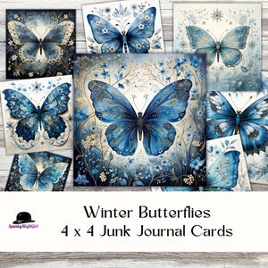 Winter Butterfly Junk Journal Cards: Blue Ephemera Kit (Digital Download)