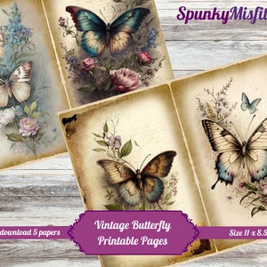 Vintage Butterflies Junk Journal Paper Watercolor Butterfly Moody Scrapbook Paper Unique Vintage Butterflies Printable Pages