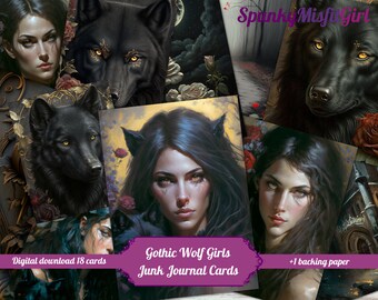 Gothic Wolf Girls Junk Journal Kit: Printable Ephemera Cards (Digital Download)