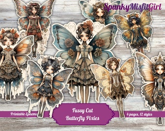 Fairy Fussy Cuts Paper Doll Junk Journal Ephemera Kit Fussy Cut JunkJournal Paper Doll Fussy Cuts Pixie Butterfly Fussy Cuts