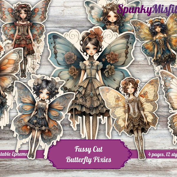 Fairy Fussy Cuts Paper Doll Junk Journal Ephemera Kit Fussy Cut JunkJournal Paper Doll Fussy Cuts Pixie Butterfly Fussy Cuts