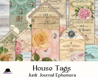 Vintage House Tags Ephemera: Junk Journal Printable Kit (Digital Download)