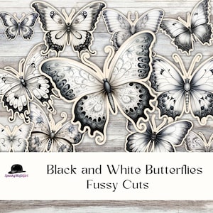 Black & White Butterfly Fussy Cuts: Junk Journal Ephemera (Digital Download)