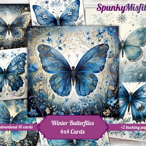 Carnet cartonné orné de papillons d'hiver Journal indésirable éphémères, papillons fantaisie, papier bleu, kit de journal indésirable orné