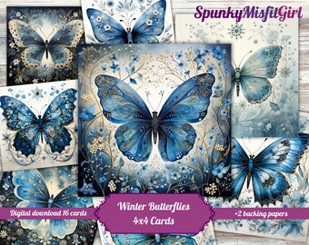 Junk Journal Cards Winter Butterflies Junk Journal Ephemera Fancy Butterfly Paper Blue Butterflies Ornate Junk Journal Kit