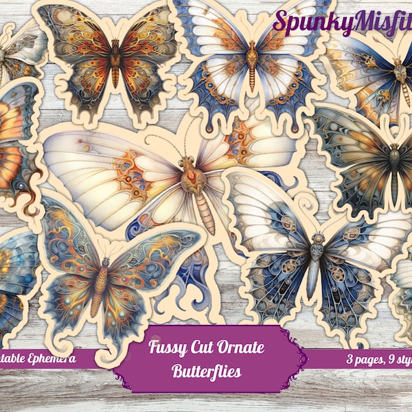 Printable Crafting Kit Butterfly Fussy Cuts Butterfly Junk Journal Ephemera Kit Fussy Cut Printables Butterflies JunkJournal Fussy Cuts