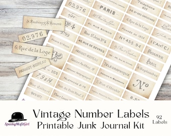 Vintage Paris Number Labels: Junk Journal Printable (Digital Download)